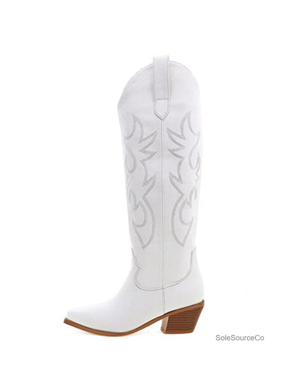 Cowgirl Boots Women Embroidered Pull-On Knee High Stacked Heel Western Boot